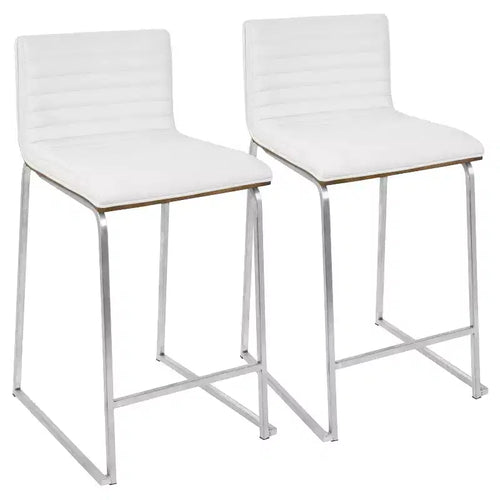 Set of 2 26" Mara Contemporary Counter Height Barstool White - Lumisource: Faux Leather, Wood Back, Steel Legs