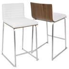 Taburete de barra Mara contemporáneo de 26" de altura de mostrador blanco: piel sintética, respaldo de madera, patas de acero