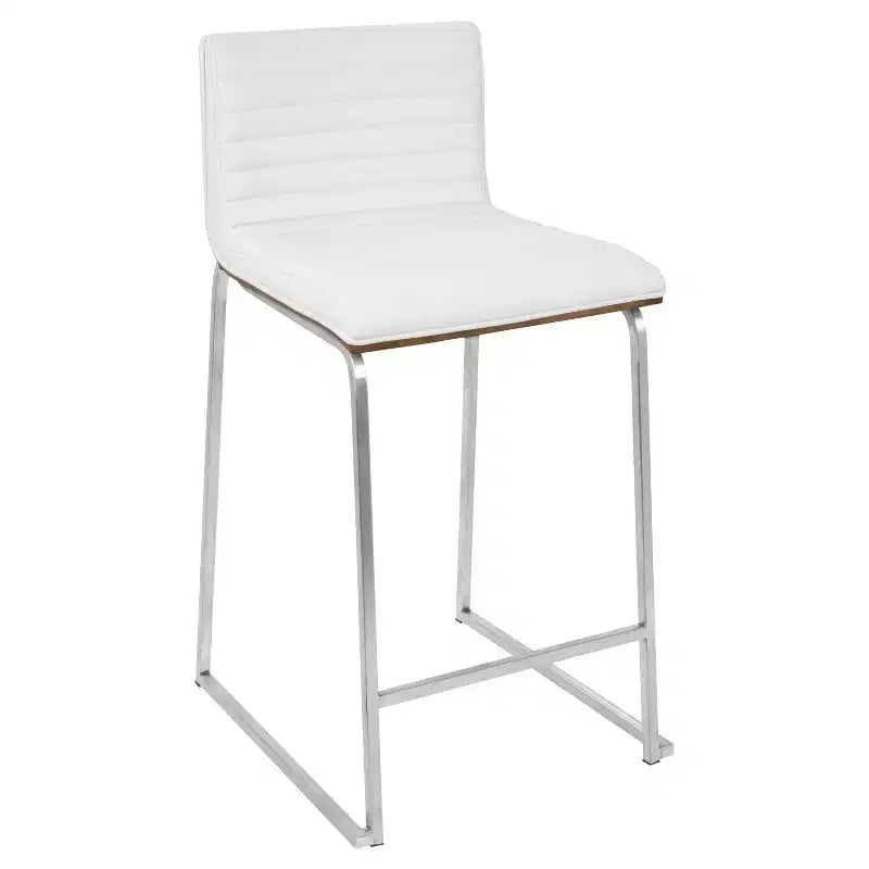 Taburete de barra Mara contemporáneo de 26" de altura de mostrador blanco: piel sintética, respaldo de madera, patas de acero