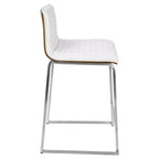 Taburete de barra Mara contemporáneo de 26" de altura de mostrador blanco: piel sintética, respaldo de madera, patas de acero
