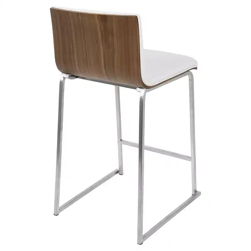 Taburete de barra Mara contemporáneo de 26" de altura de mostrador blanco: piel sintética, respaldo de madera, patas de acero