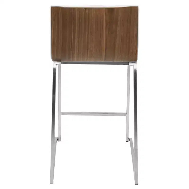 Taburete de barra Mara contemporáneo de 26" de altura de mostrador blanco: piel sintética, respaldo de madera, patas de acero