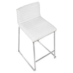 Taburete de barra Mara contemporáneo de 26" de altura de mostrador blanco: piel sintética, respaldo de madera, patas de acero