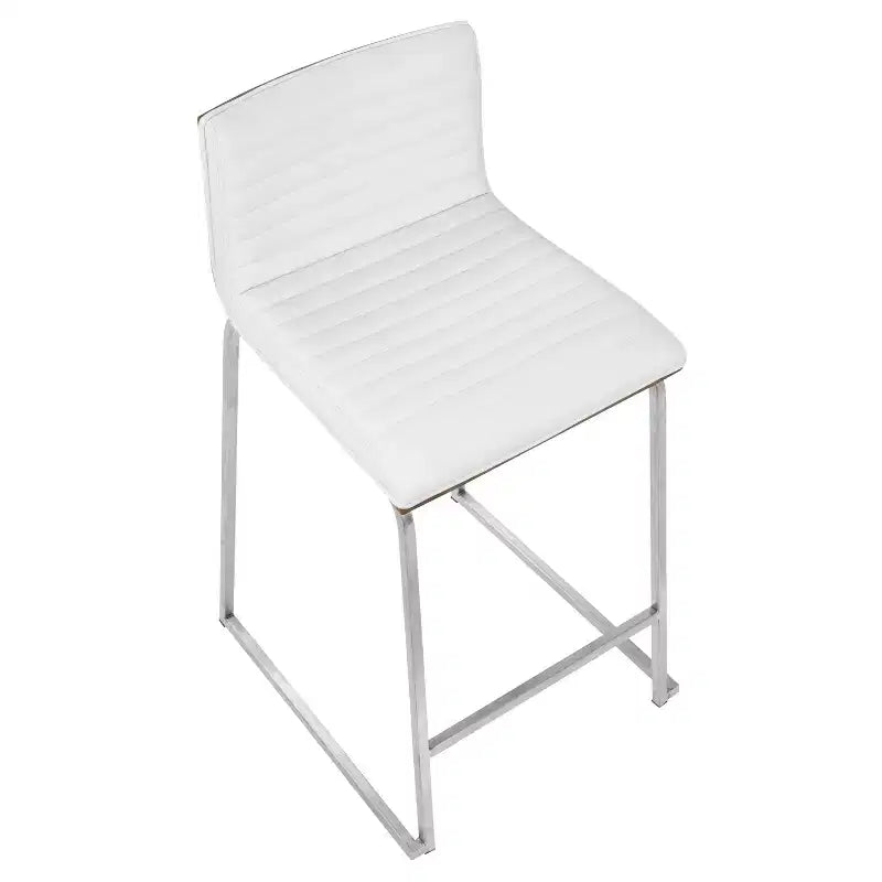 Taburete de barra Mara contemporáneo de 26" de altura de mostrador blanco: piel sintética, respaldo de madera, patas de acero