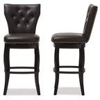 Baxton Studio 29" Leonice Faux Leather Upholstered Button Tufted Swivel Barstool Dark Brown: Rubberwood Frame, Padded Back