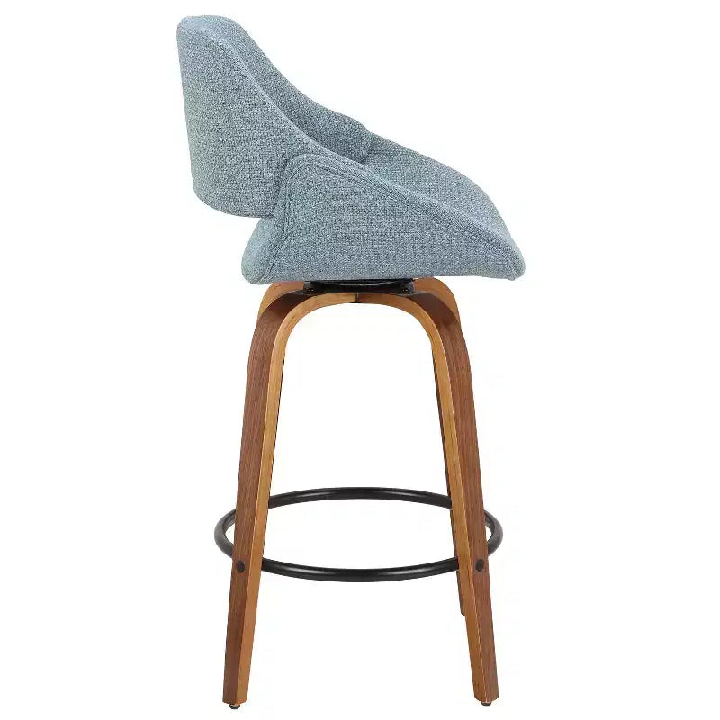 Taburete de bar Fabrico Mid Century Modern de altura de mostrador Nogal/Azul: Giratorio, Tapicería de poliéster, Patas de madera