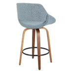 Taburete de bar Fabrico Mid Century Modern de altura de mostrador Nogal/Azul: Giratorio, Tapicería de poliéster, Patas de madera