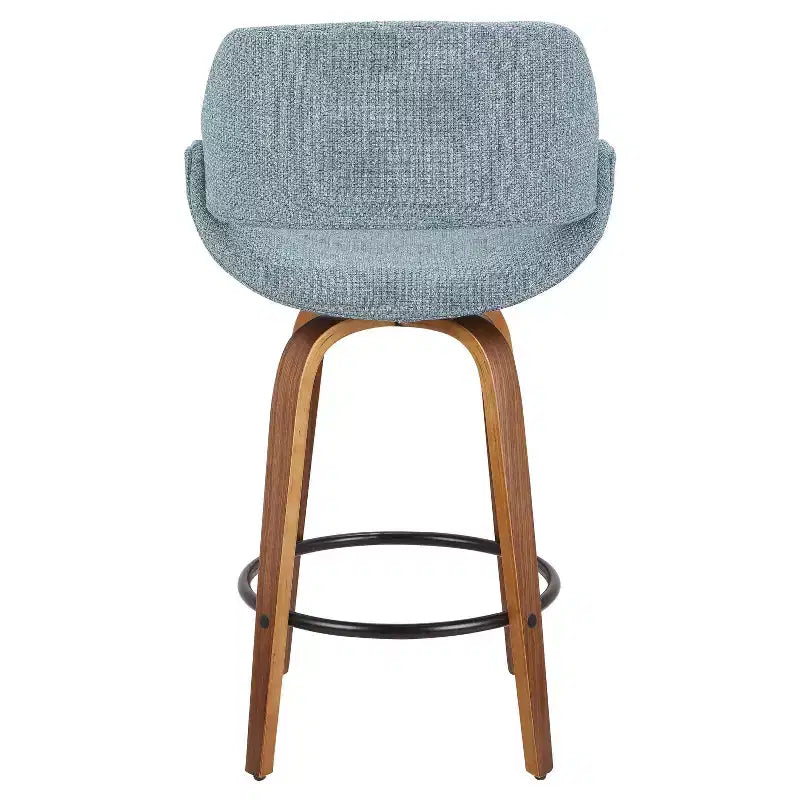Taburete de bar Fabrico Mid Century Modern de altura de mostrador Nogal/Azul: Giratorio, Tapicería de poliéster, Patas de madera
