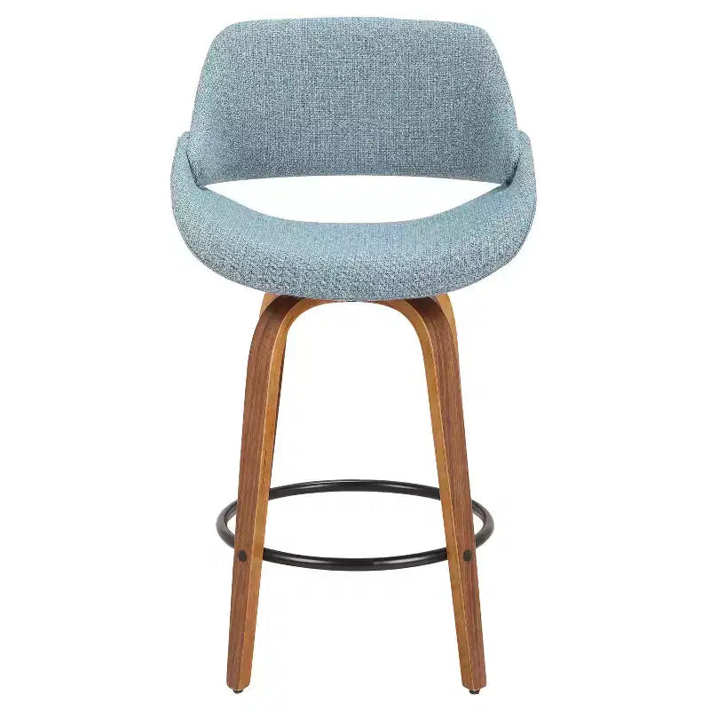 Taburete de bar Fabrico Mid Century Modern de altura de mostrador Nogal/Azul: Giratorio, Tapicería de poliéster, Patas de madera