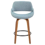 Taburete de bar Fabrico Mid Century Modern de altura de mostrador Nogal/Azul: Giratorio, Tapicería de poliéster, Patas de madera