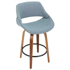 Taburete de bar Fabrico Mid Century Modern de altura de mostrador Nogal/Azul: Giratorio, Tapicería de poliéster, Patas de madera