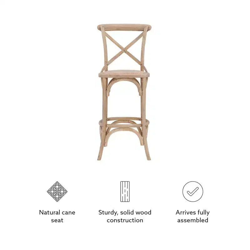 Taburete Roxy Wash tapizado en gris: Madera de olmo, diseño rústico francés, 76 cm de altura de asiento