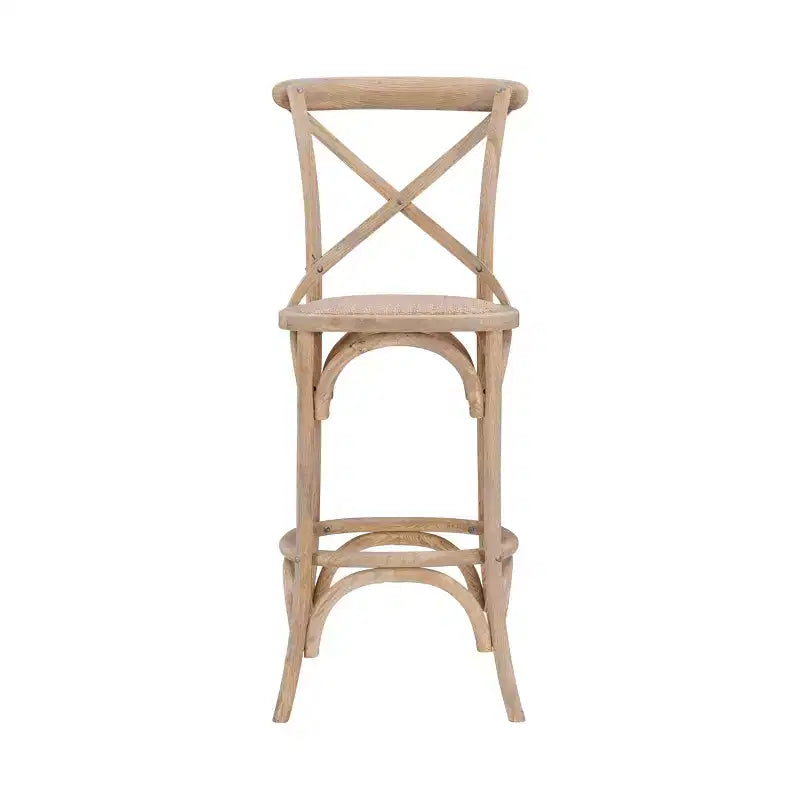 Taburete Roxy Wash tapizado en gris: Madera de olmo, diseño rústico francés, 76 cm de altura de asiento