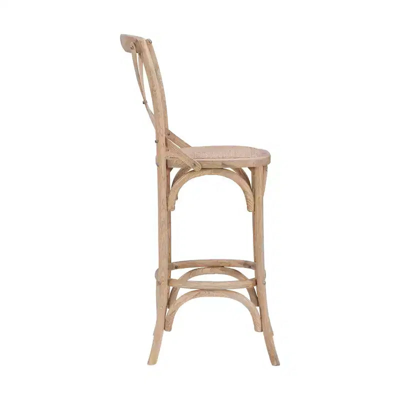 Taburete Roxy Wash tapizado en gris: Madera de olmo, diseño rústico francés, 76 cm de altura de asiento