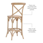 Taburete Roxy Wash tapizado en gris: Madera de olmo, diseño rústico francés, 76 cm de altura de asiento