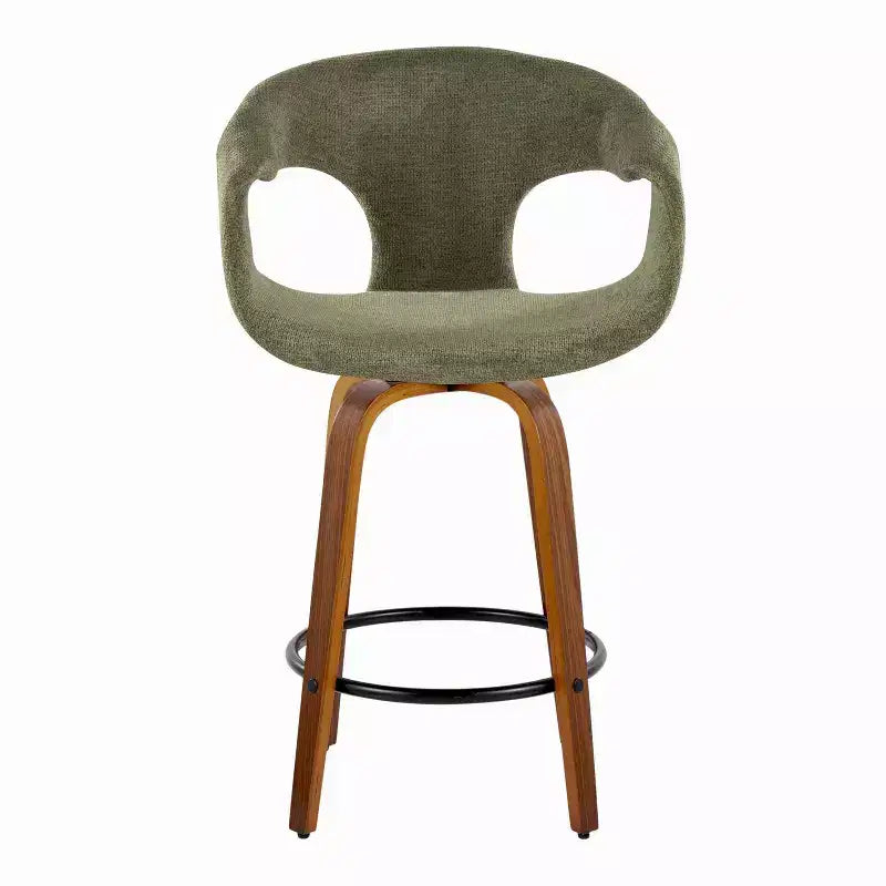 Taburetes de barra Curva de altura de mostrador Madera de nogal/Tela verde