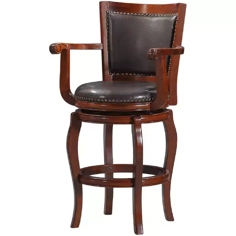 Taburete giratorio cerezo/marrón: tapizado, estructura de madera dura, altura fija 29,5"