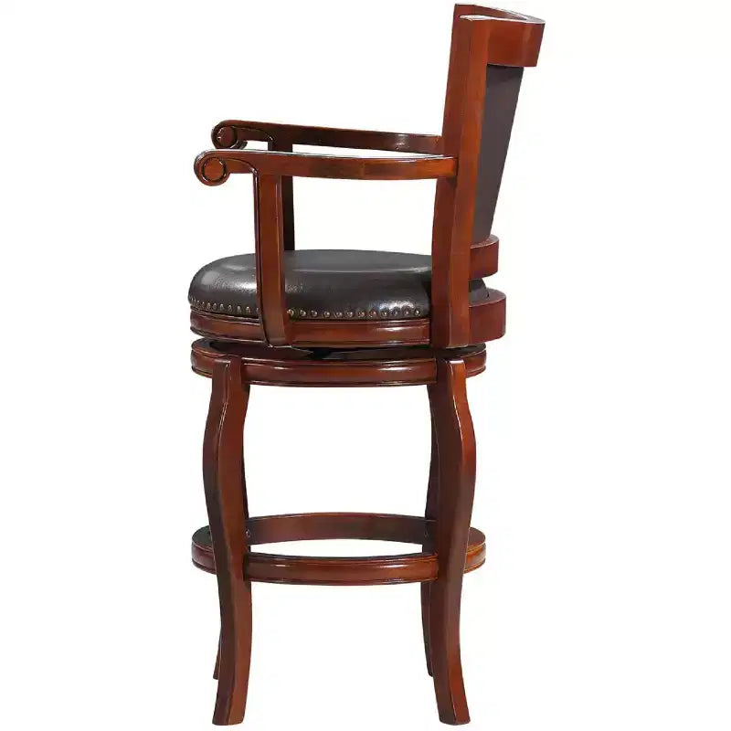 Taburete giratorio cerezo/marrón: tapizado, estructura de madera dura, altura fija 29,5"