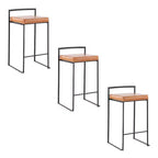 LumiSource Set of 3 Fuji Stacker Counter Height Barstools Black Metal/Camel PU