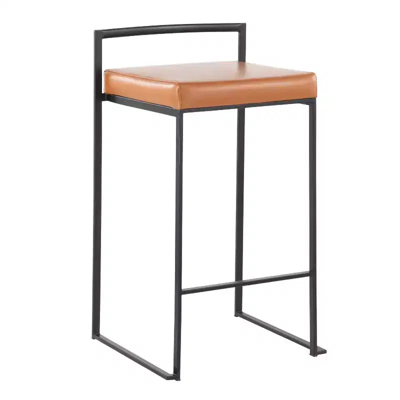 Taburetes Fuji Stacker a la altura de la barra, metal negro/PU color camel