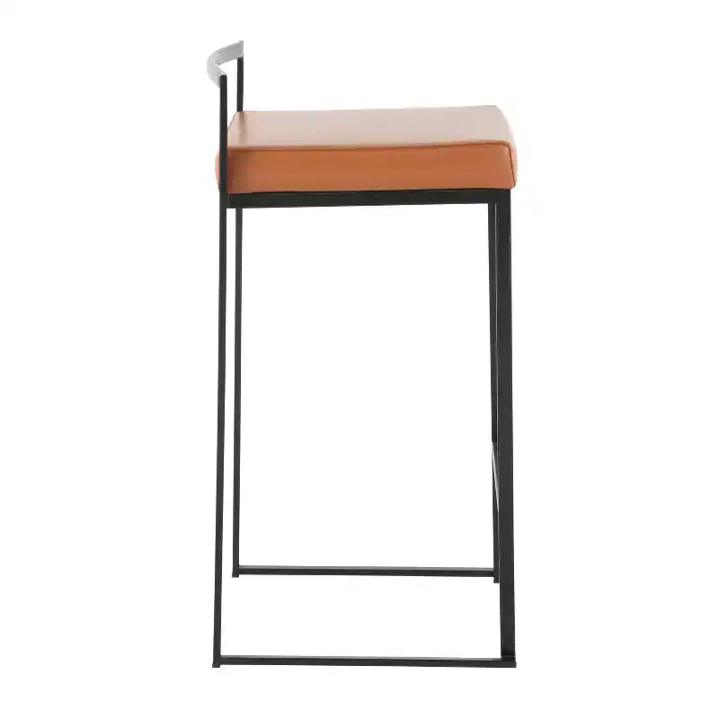 Taburetes Fuji Stacker a la altura de la barra, metal negro/PU color camel