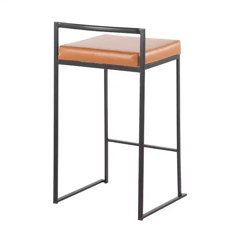 Taburetes Fuji Stacker a la altura de la barra, metal negro/PU color camel