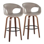 LumiSource Set of 2 Curva Barstools Walnut Wood/Light Gray PU