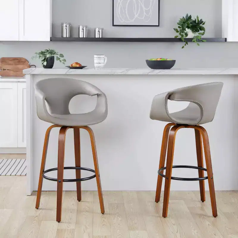 Taburetes Curva Madera Nogal/PU Gris Claro