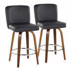 LumiSource Set of 2 Henry Counter Height Barstools Walnut Wood/Black PU
