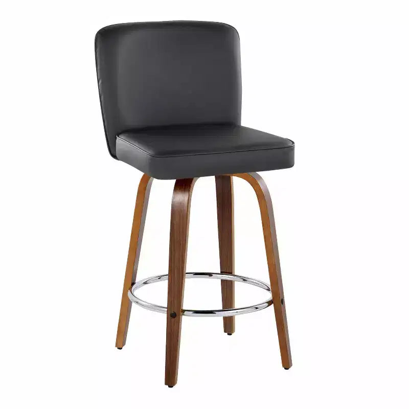 Taburetes de barra Henry de altura de mostrador Madera de nogal/PU negro