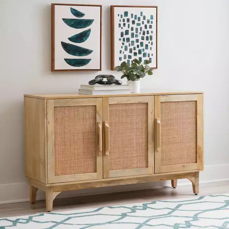 Mueble de caña Gordon de 3 puertas, color natural