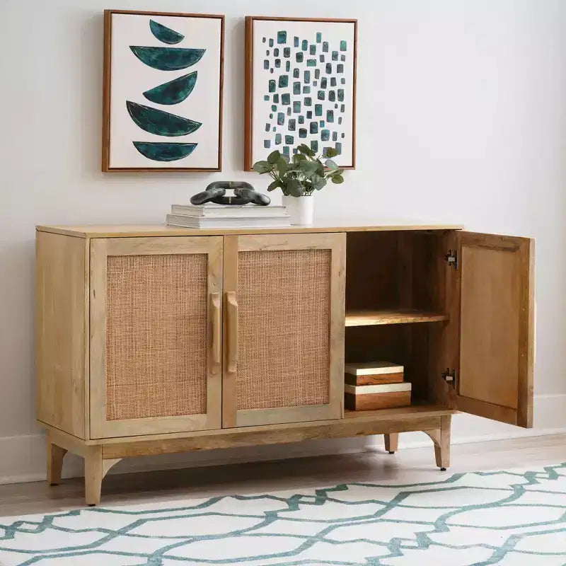 Mueble de caña Gordon de 3 puertas, color natural