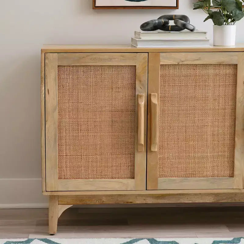 Mueble de caña Gordon de 3 puertas, color natural