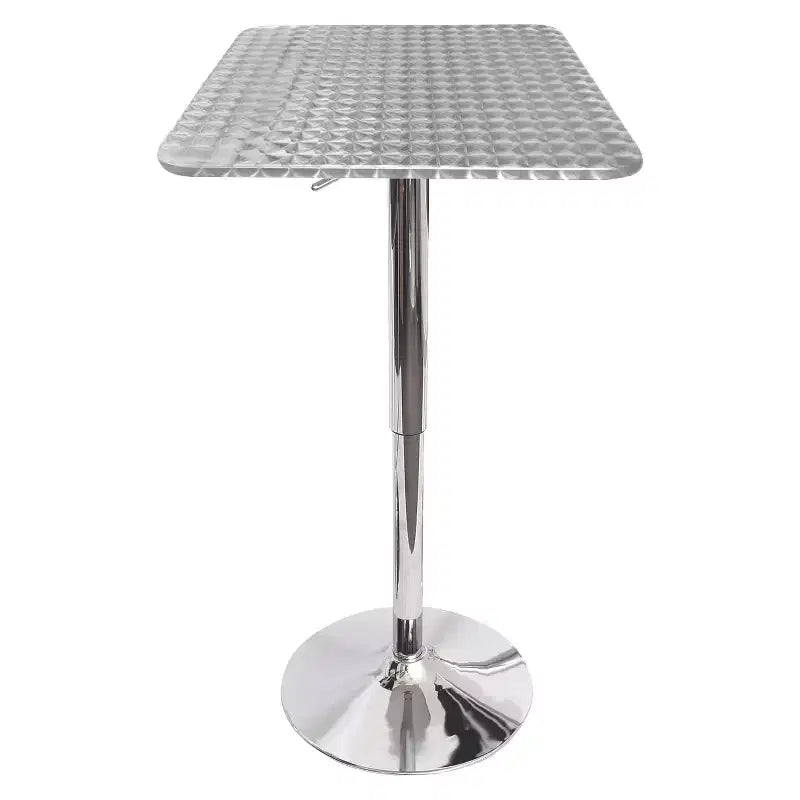 Adjustable Bar Height Table Metal/Silver - LumiSource: Hydraulic, Swirl Pattern, Pub Style, Stainless Top