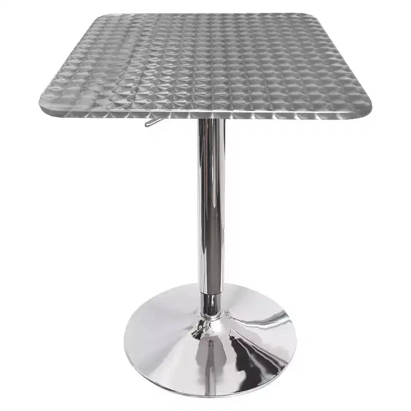 Mesa de Altura Ajustable Metal/Plateado: Hidráulica, Diseño en Espiral, Estilo Pub, Tapa de Acero Inoxidable