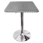 Mesa de Altura Ajustable Metal/Plateado: Hidráulica, Diseño en Espiral, Estilo Pub, Tapa de Acero Inoxidable