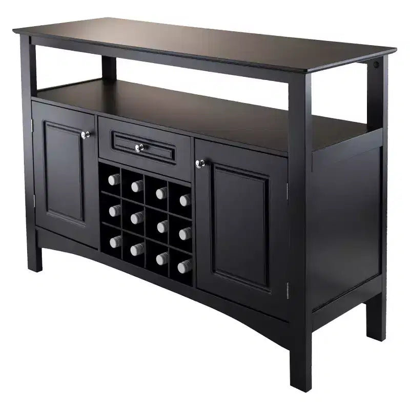 Jasper Buffet Madera/Negro: Aparador Consola Moderno, 2 Estantes Fijos, 1 Cajón, Capacidad para 12 Botellas