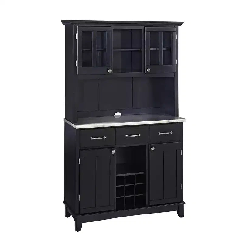 72.25" Sideboard Buffet Servers with Stainless Top and Hutch Black - Home Styles