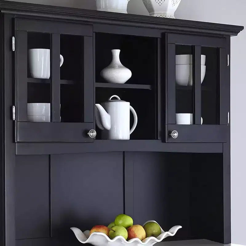 Aparadores tipo bufé de 72.25" con cubierta de acero inoxidable y vitrina (negro)