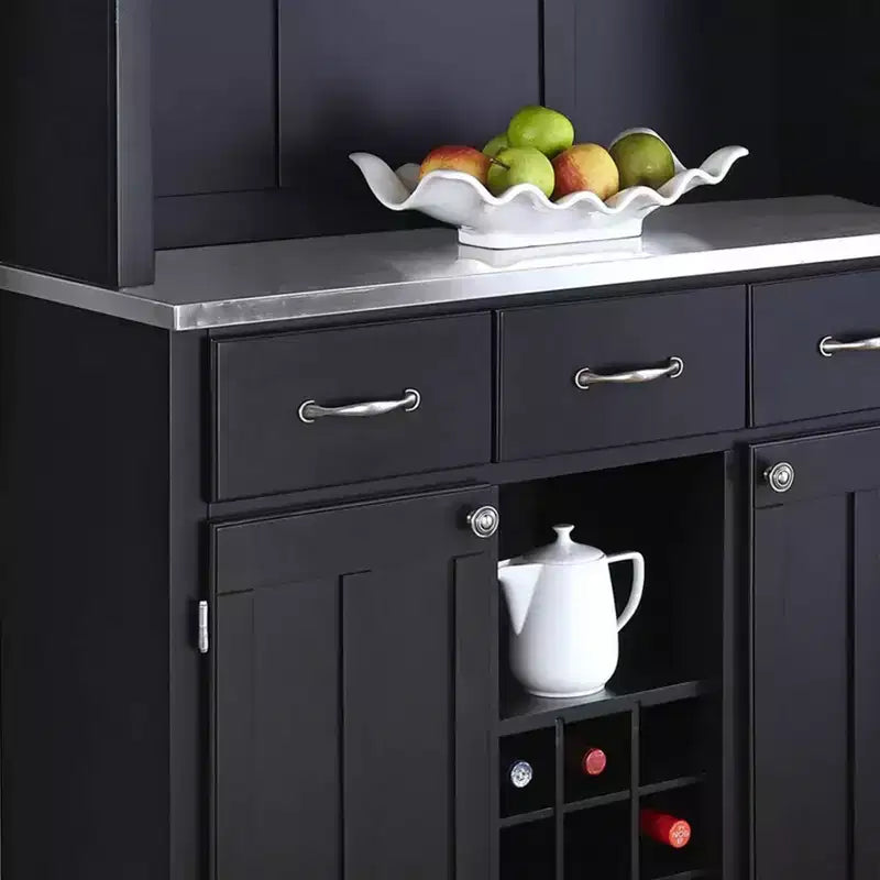 Aparadores tipo bufé de 72.25" con cubierta de acero inoxidable y vitrina (negro)