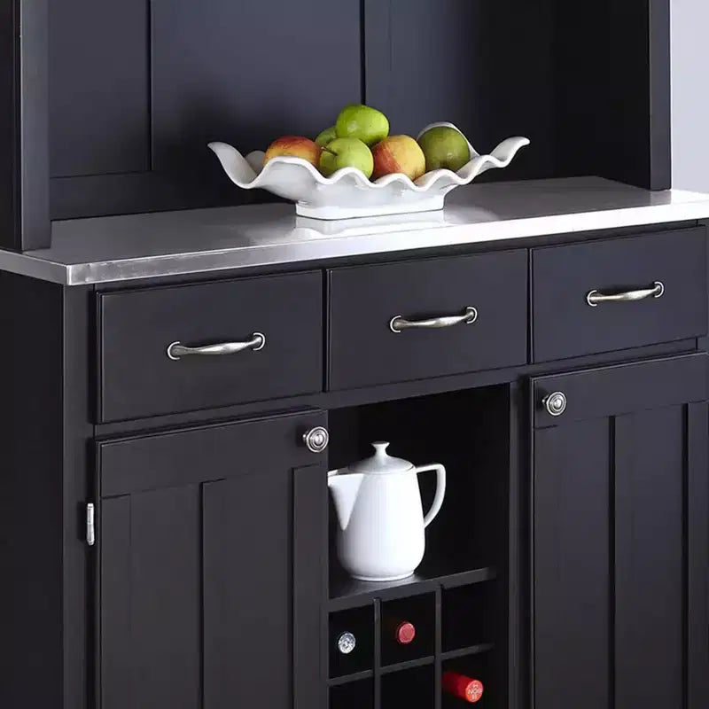 Aparadores tipo bufé de 72.25" con cubierta de acero inoxidable y vitrina (negro)