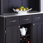 Aparadores tipo bufé de 72.25" con cubierta de acero inoxidable y vitrina (negro)