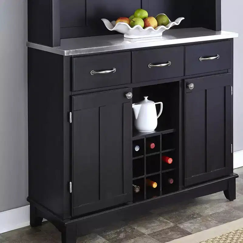Aparadores tipo bufé de 72.25" con cubierta de acero inoxidable y vitrina (negro)