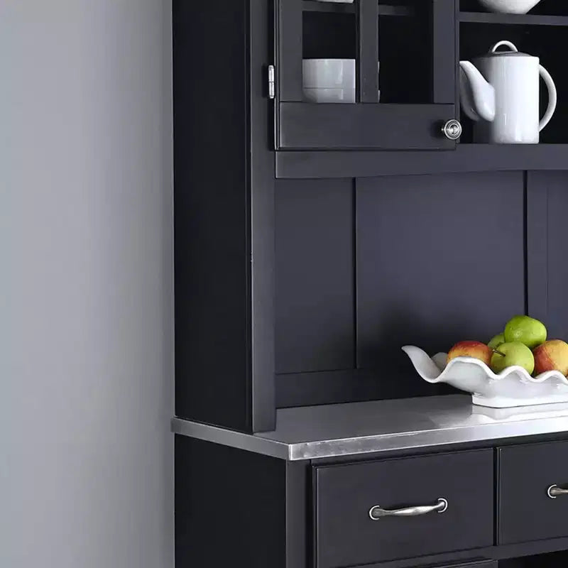 Aparadores tipo bufé de 72.25" con cubierta de acero inoxidable y vitrina (negro)