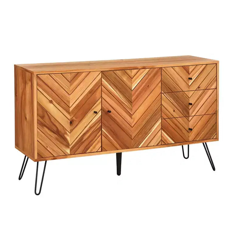 Lifestorey 2 Doors 3 Drawers Alexandria Mid Century Modern Chevron Buffet Oak: Mid-century Server, Hairpin Legs, Storage
