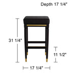 Taburete de bar de madera negra Jaxon de 31 1/4 de alto, cojín moderno de piel sintética negra con reposapiés para isla de cocina de altura de mostrador de cobertizo