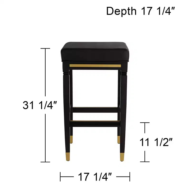 Taburete de bar de madera negra Jaxon de 31 1/4 de alto, cojín moderno de piel sintética negra con reposapiés para isla de cocina de altura de mostrador de cobertizo
