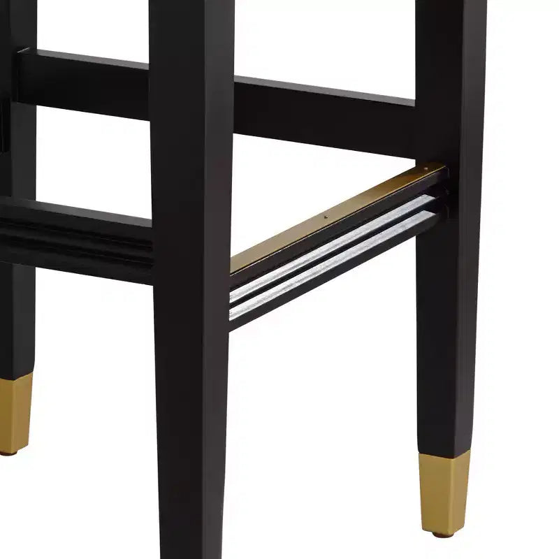 Taburete de bar de madera negra Jaxon de 31 1/4 de alto, cojín moderno de piel sintética negra con reposapiés para isla de cocina de altura de mostrador de cobertizo