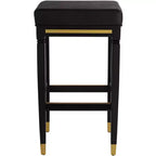 Taburete de bar de madera negra Jaxon de 31 1/4 de alto, cojín moderno de piel sintética negra con reposapiés para isla de cocina de altura de mostrador de cobertizo