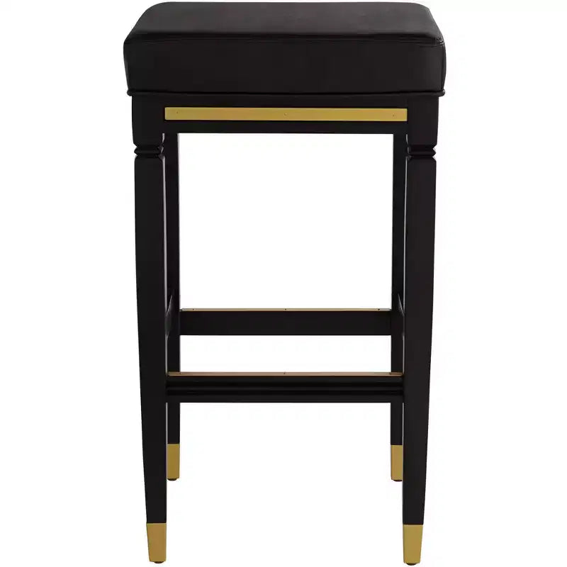 Taburete de bar de madera negra Jaxon de 31 1/4 de alto, cojín moderno de piel sintética negra con reposapiés para isla de cocina de altura de mostrador de cobertizo